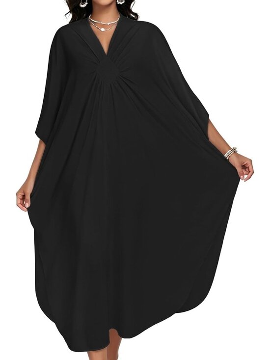 Other - Women's Black Batwing Sleeves Moomoo Swimsuit Coverup V neck Beach Kaftan